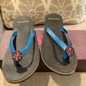 Tory Burch blue flip flops size 5